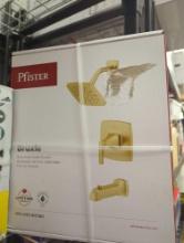 PFISTER BRUXY ONE HANDLE ONE SPRAY TUB AND SHOWER FAUCET AND BRUSHED GOLD VALVE INCLUDED APPEARS TO