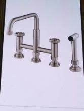 KRAUS URBIX DOUBLE HANDLE INDUSTRIAL BRIDGE KITCHEN FAUCET WITH SIDE SPRAYER IN SPOT-FREE STAINLESS