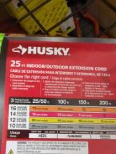 HUSKY 25 FT INDOOR OUTDOOR EXTENSION CORDS 16 GAUGE 13 AMPS 125 V, ALL APPEAR TO BE NEW RETAIL PRICE