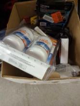 BOX A LOT OF ASSORTED ITEMS TO INCLUDE, ECOSMART THINNER FILAMENT DIMMABLE AMBER 60 WATT REPLACEMENT
