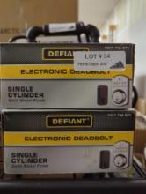 LOT OF 2 DEFIANT ELECTRONIC DEADBOLT SINGLE CYLINDER SATIN NICKEL FINISH LOCKS APPEARS TO BE USED