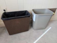 (OFC1) LOT OF (2) WASTE PAPER BASKETS. ONE IS A METAL ONE GRAINED COLOR AND THE OTHER IS A TAN HARD