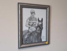 (OFC1) FRAMED DRAWING DEPICTING SILVER CHARM KENTUCKY DERBY WINNER 1997 BY SAM FURIGE? DISPLAYED IN
