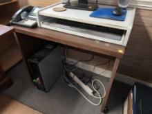(OFC3)2 PC. LOT TO INCLUDE A SM. PRESS BOARD ROLLING COMPUTER DESK & COMPUTER SCREEN STAND WITH PULL