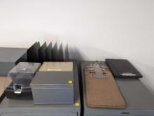 (OFC5) LOT OF MISC. OFFICE EQUIPMENT TO INCLUDE (2) METAL TABLE TOP FILE BOXES, BLACK METAL FILE