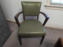 (OFC5) VINTAGE BOLING CHAIR COMPANY MID CENTURY MODERN WOODEN ARM CHAIR, UPHOLSTERED WITH GREEN