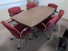 (OFC7) SET OF STEELCASE SIX MID CENTURY MODERN RED UPHOLSTERED CHROME AND WOOD ROLLING OFFICE