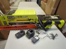 RYOBI ONE+ HP 18V Brushless 22 in. Cordless Battery Hedge Trimmer with 2.0 Ah Battery and Charger.