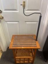 Wooden end table/magazine rack with lamp