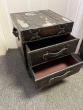 Black leather end table with drawers. 22 x 16 x 16. Great for a DIY Project.