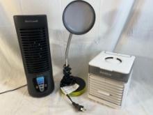 Miniature fan, desk, lamp, and portable air conditioner