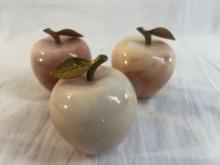 Set of three marble apples with brass accents