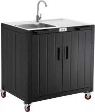 FEASTO Black Movable Outdoor Grill Cart wth Outdoor Sink Station and Storage Cabinet, Dimensions -