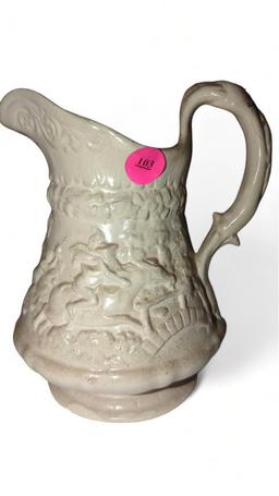 (FOY) VINTAGE CERAMIC PITCHER, COLONIAL DESIGNS, 6"L 7"H