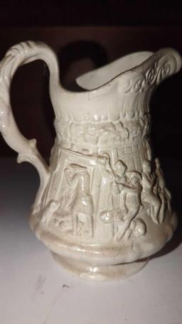 (FOY) VINTAGE CERAMIC PITCHER, COLONIAL DESIGNS, 6"L 7"H