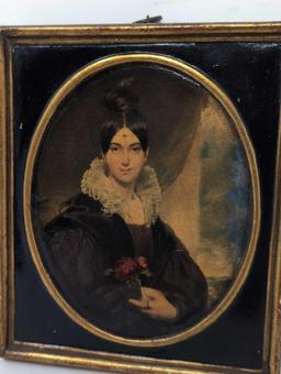 (FOYER) ANTIQUE REPRODUCTION PORTRAIT ON CERAMIC OF MARIE DAFFINGER, NEE SMALK VON SMOLENITZ.