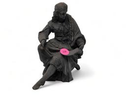 (FOYER) ANTIQUE SPELTER METAL ANSONIA MANTEL CLOCK FIGURAL TOPPER OF SHAKESPEARE. IT MEASURES