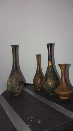 (LR)SET OF 4 MADE IN JAPAN BUD VASES, METAL, THE TALLEST IS 8 7/8"H AND THE SMALLEST IS 5 1/4"H