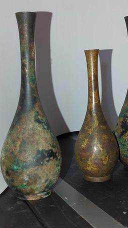 (LR)SET OF 4 MADE IN JAPAN BUD VASES, METAL, THE TALLEST IS 8 7/8"H AND THE SMALLEST IS 5 1/4"H