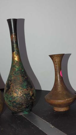 (LR)SET OF 4 MADE IN JAPAN BUD VASES, METAL, THE TALLEST IS 8 7/8"H AND THE SMALLEST IS 5 1/4"H