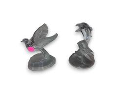 (LR) SET OF 2 CRYSTAL FIGURES, DOVE 5 1/8"H, AND DOLPHIN 6"H