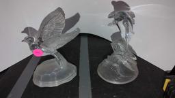 (LR) SET OF 2 CRYSTAL FIGURES, DOVE 5 1/8"H, AND DOLPHIN 6"H