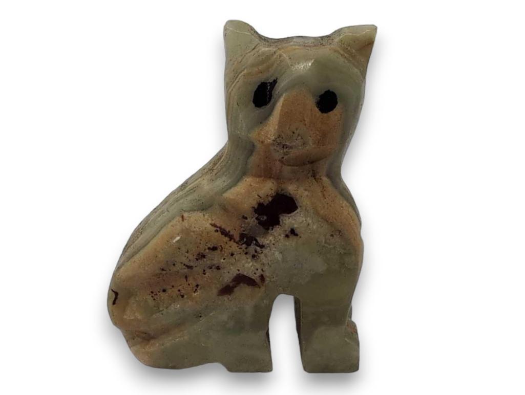 (LR) MINIATURE NATURAL CARVED ONYX GEODE FENG SHUI GOOD LUCK CAT FIGURE. IT MEASURES APPROX. 1-1/2"W