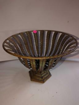 (LR) VINTAGE METAL FRUIT BOWL, 11"D 7 1/2"H