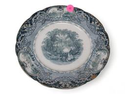 (FOYER) MARKED VIRGINIA J. & C. MEAKIN HANLEY ENGLAND - 19TH CENTURY TRANSFERWARE PLATE DEPICTING