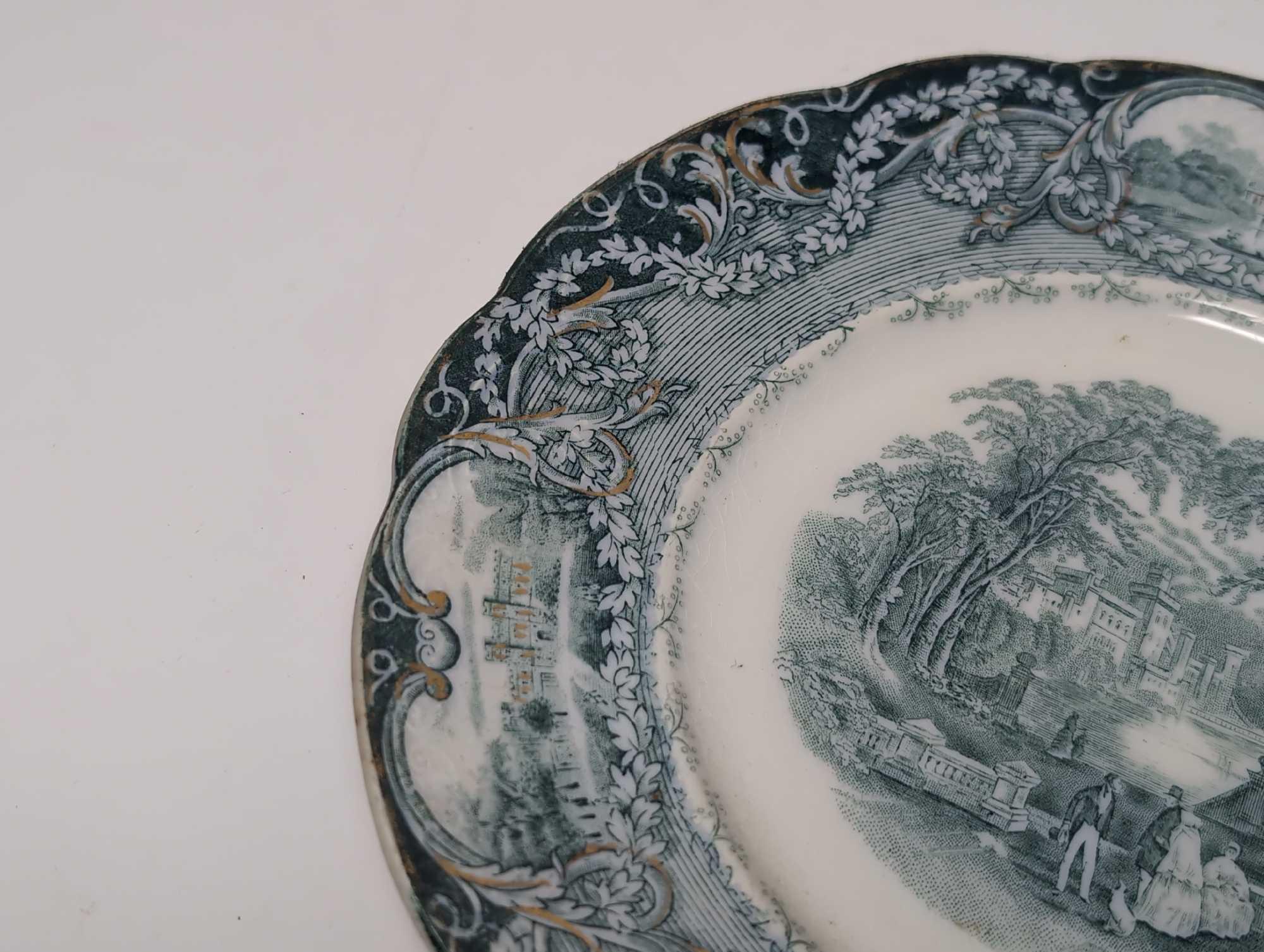 (FOYER) MARKED VIRGINIA J. & C. MEAKIN HANLEY ENGLAND - 19TH CENTURY TRANSFERWARE PLATE DEPICTING