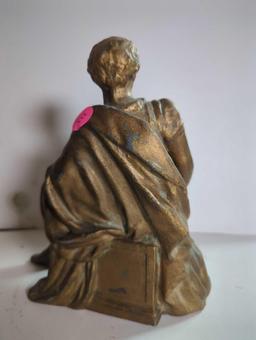 ANTIQUE SPELTER FIGURINE STATUE, 7 1/2 "H 6 3/4"W