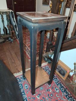 (LR) LANE MAHOGANY MID CENTURY MODERN PLANT STAND. MARKED ON THE BOTTOM. IT MEASURES APPROX. 12"W X