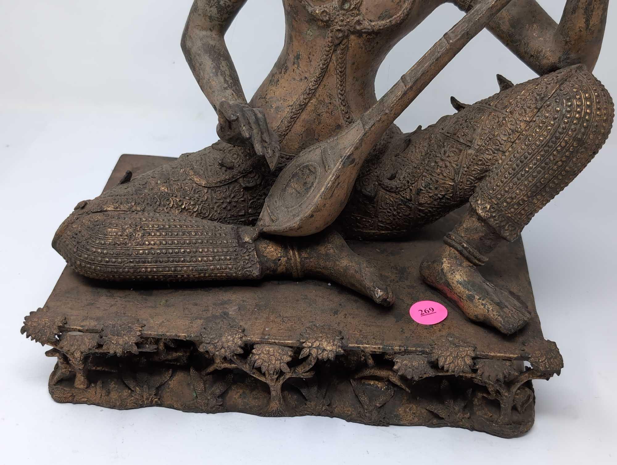 (LR) OUTSTANDING THAILAND GILDED BRONZE STATUE OF SARASWATI PLAYING A VINA. VERY DETAILED. IT