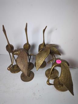 (LR) LOT OF 6 BRASS EGRET FIGURES, THEY VARY SLIGHTLY IN SIZE, THE TALLEST IS 11 3/4"H, AND SMALLEST