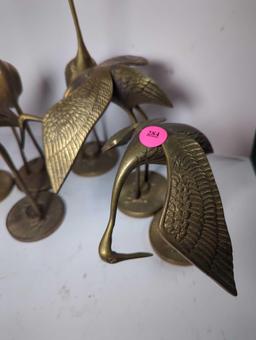 (LR) LOT OF 6 BRASS EGRET FIGURES, THEY VARY SLIGHTLY IN SIZE, THE TALLEST IS 11 3/4"H, AND SMALLEST