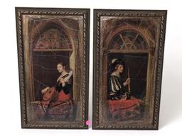 (FOYER) PAIR OF LAURENT RENAISSANCE FRENCH PRINTS DEPICTING A YOUNG GIRL/YOUNG BOY PLAYING MUSICAL