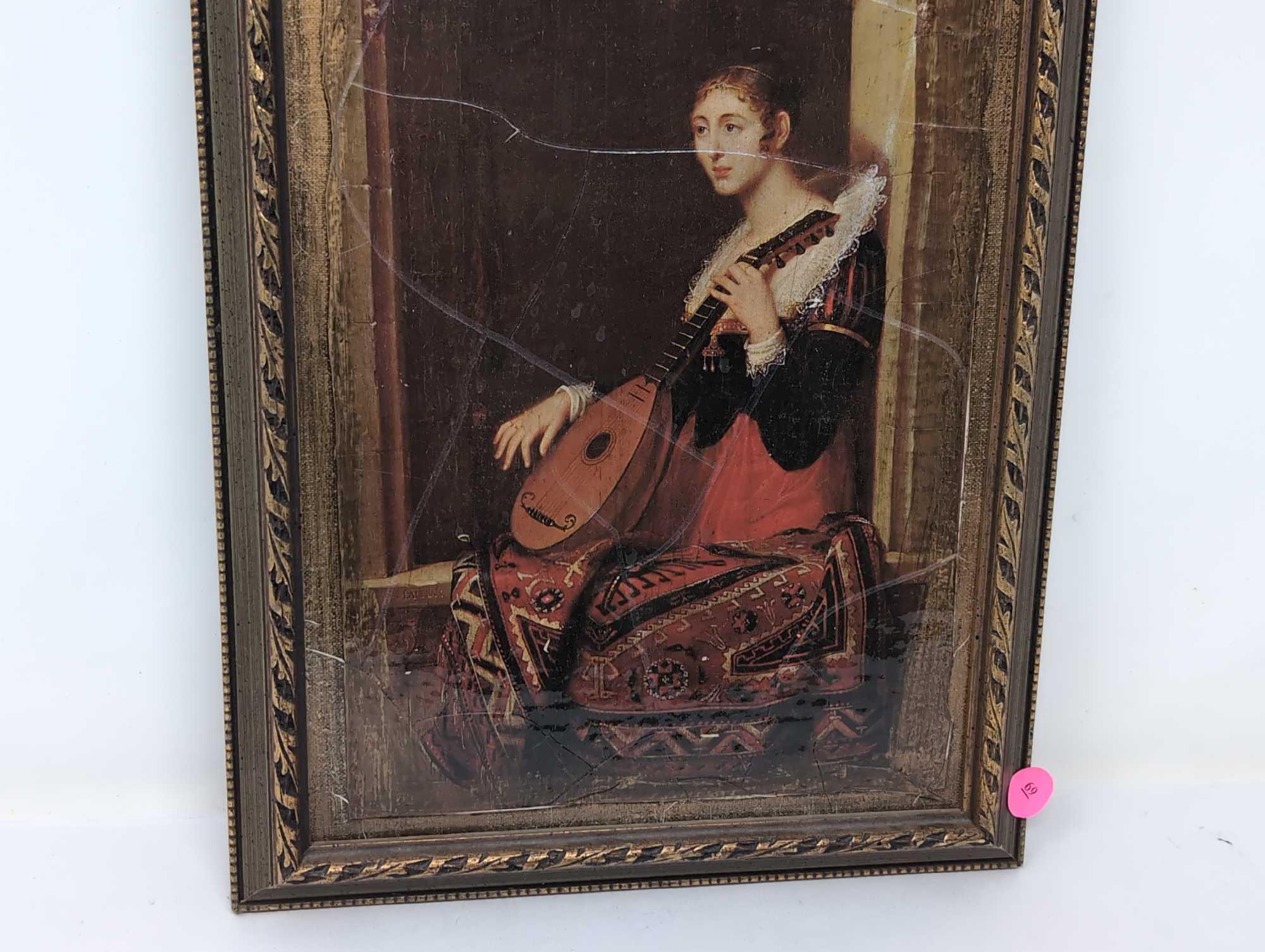 (FOYER) PAIR OF LAURENT RENAISSANCE FRENCH PRINTS DEPICTING A YOUNG GIRL/YOUNG BOY PLAYING MUSICAL