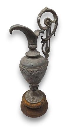 (FOY) ANTIQUE CAST IRON EWER, TOP HAS NO HOLE, HANDLE HAS SOME MINOR DAMAGE, 15 7/8"H, 5 1/8"D