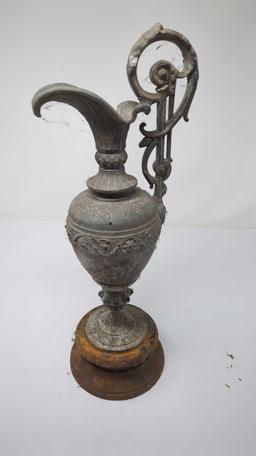 (FOY) ANTIQUE CAST IRON EWER, TOP HAS NO HOLE, HANDLE HAS SOME MINOR DAMAGE, 15 7/8"H, 5 1/8"D