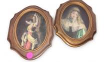 (LR)SET OF 2 FRAMED TILE PAINTINGS, FIGURAL ART OF WOMEN, 8 3/4"X6 1/2"W