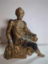 ANTIQUE SPELTER FIGURINE STATUE, 7 1/2 "H 6 3/4"W