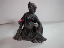 (LR) VINTAGE CAST METAL MOLDED CLOCK TOPPER WOMAN FIGURE SCULPTURE, 6 3/4"H, 6 1/2"L, APPEARS TO BE