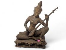 (LR) OUTSTANDING THAILAND GILDED BRONZE STATUE OF SARASWATI PLAYING A VINA. VERY DETAILED. IT