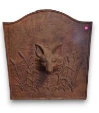 ANTIQUE CAST IRON FIRE GRATE, HAS A FOX HEAD FRONT AND CENTER, IN EXCELLENT CONDITION, 23"LX15"WX6"D
