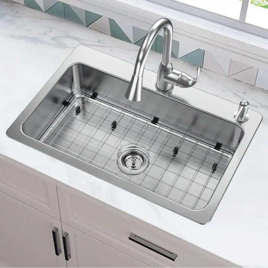 Glacier Bay Bratten 33 in. Drop-In Single Bowl 18 Gauge Stainless Steel Kitchen Sink with