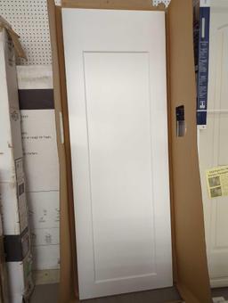 Painted Composite MDF 1 Panel Interior Barn Door Slab, White Primed. Comes in open box as is shown