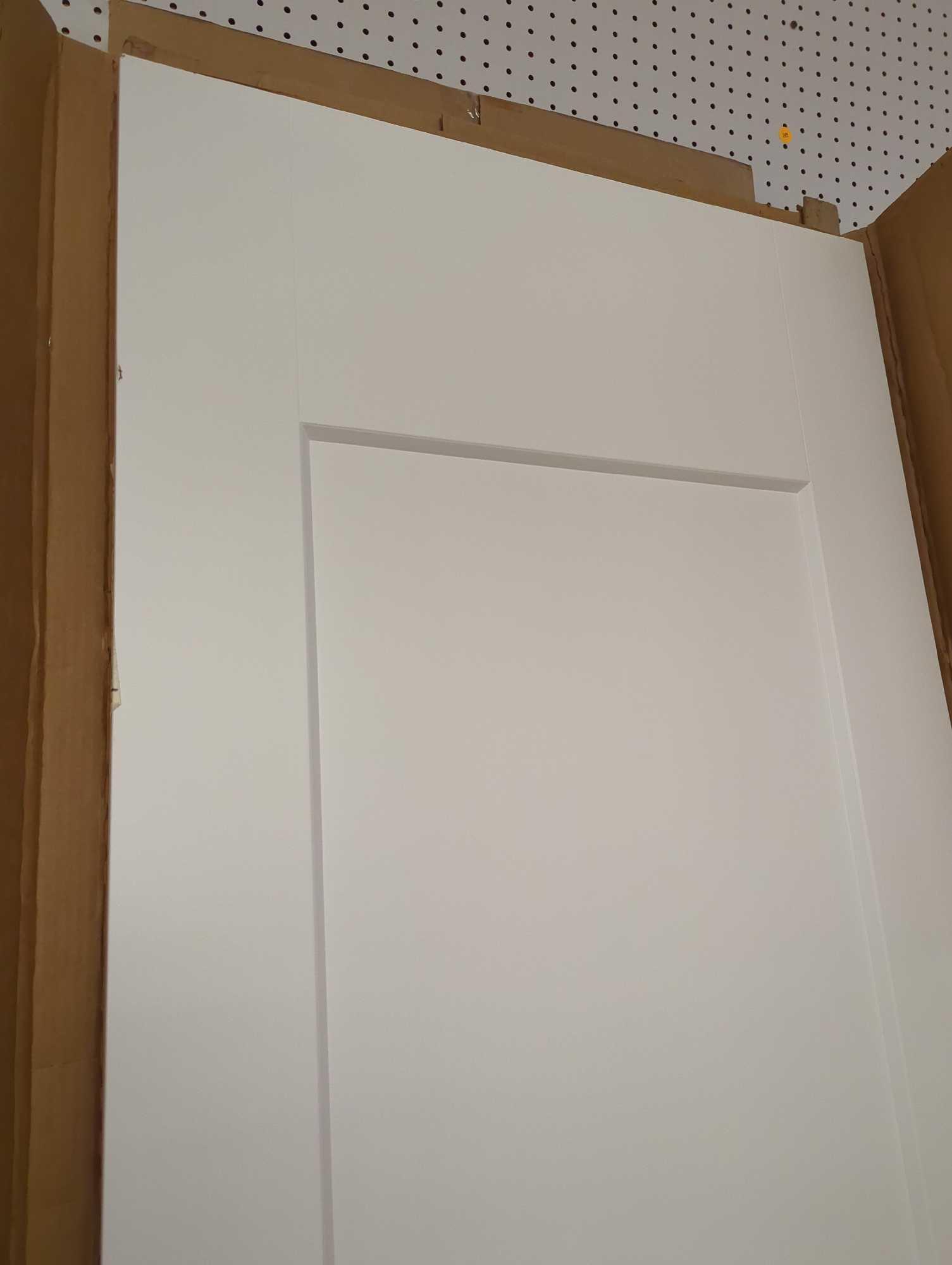 Painted Composite MDF 1 Panel Interior Barn Door Slab, White Primed. Comes in open box as is shown