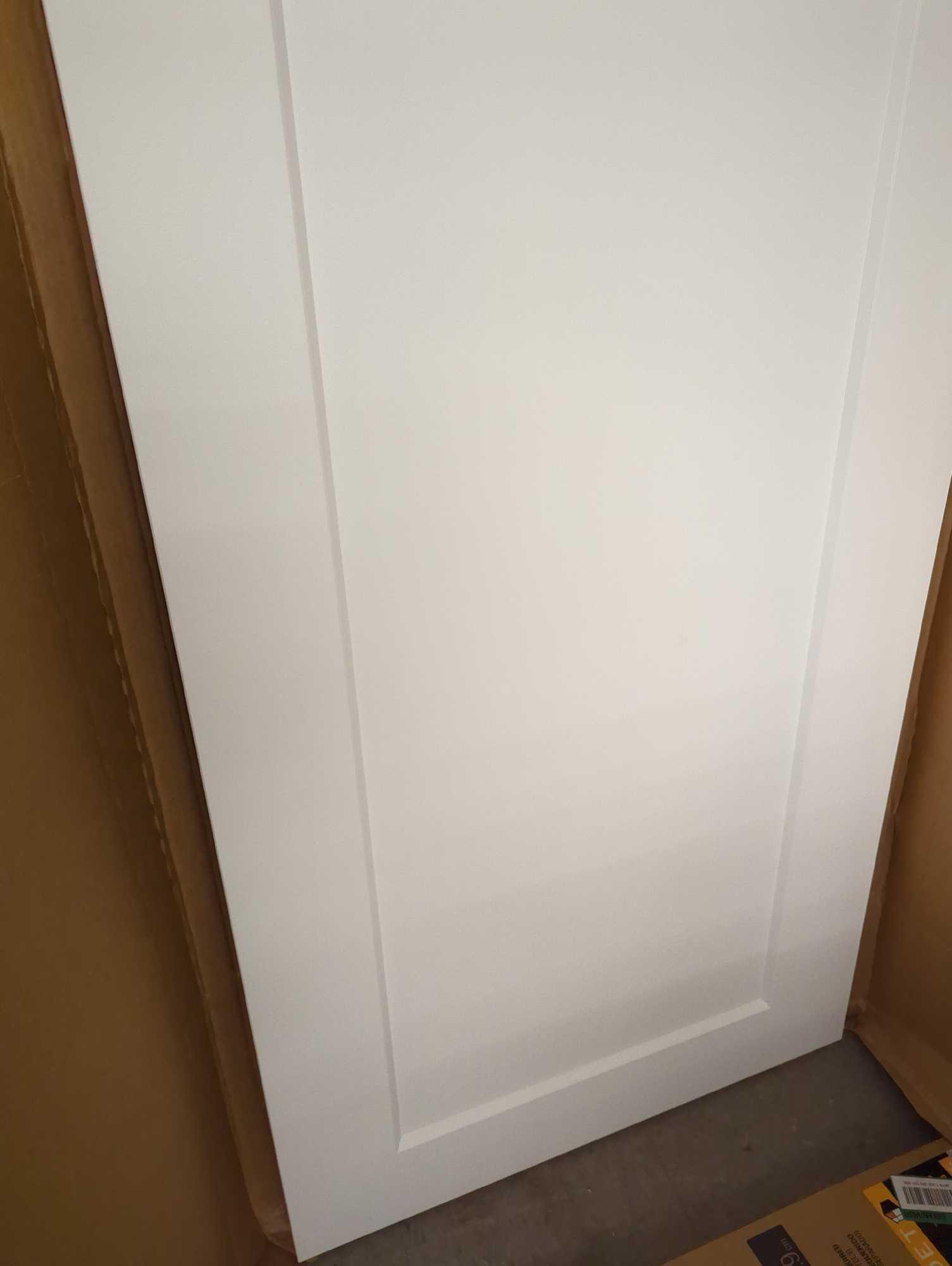 Painted Composite MDF 1 Panel Interior Barn Door Slab, White Primed. Comes in open box as is shown