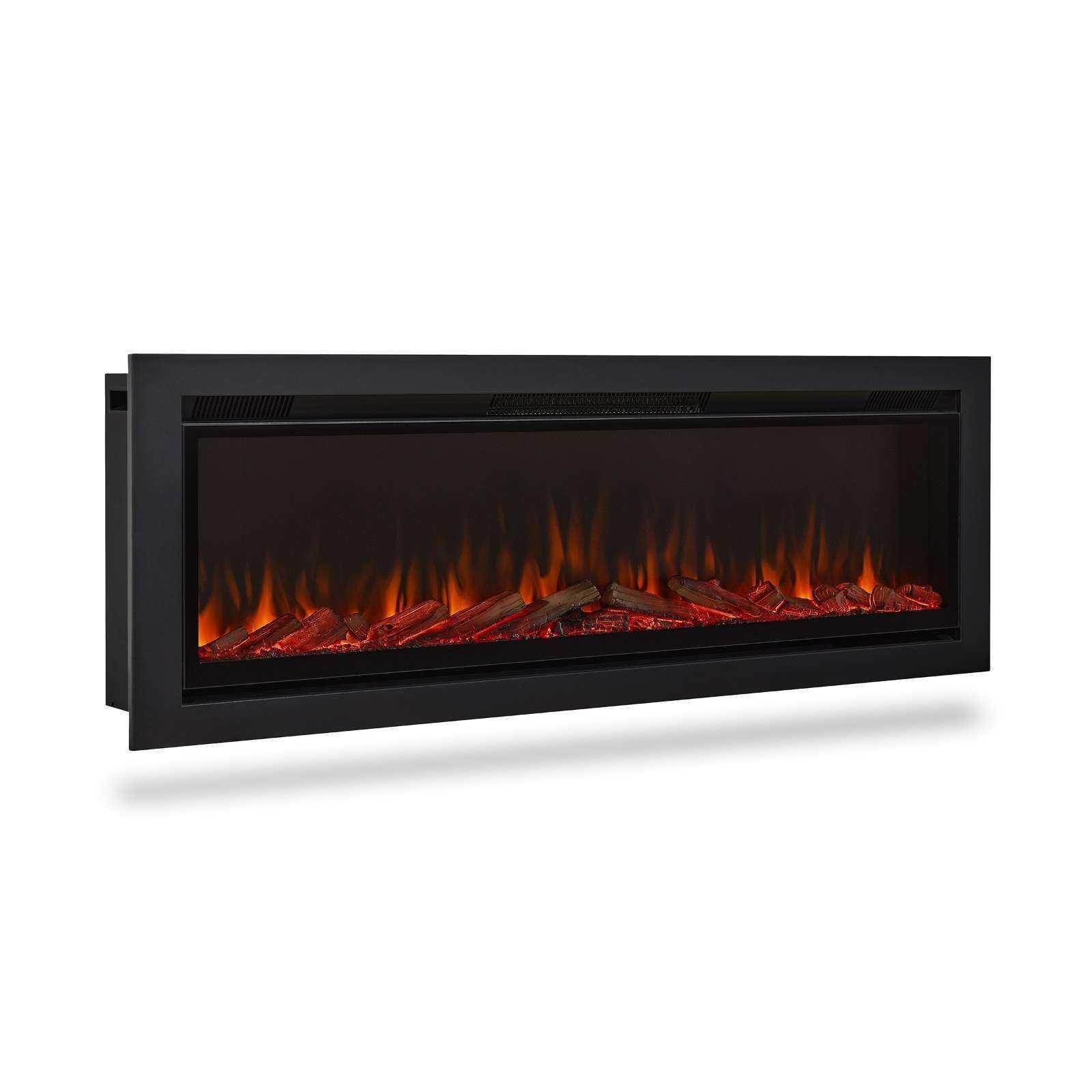 Real Flame 62 in. Wall-Mount Recessed Electric Fireplace Insert in Black, Appears to be New in