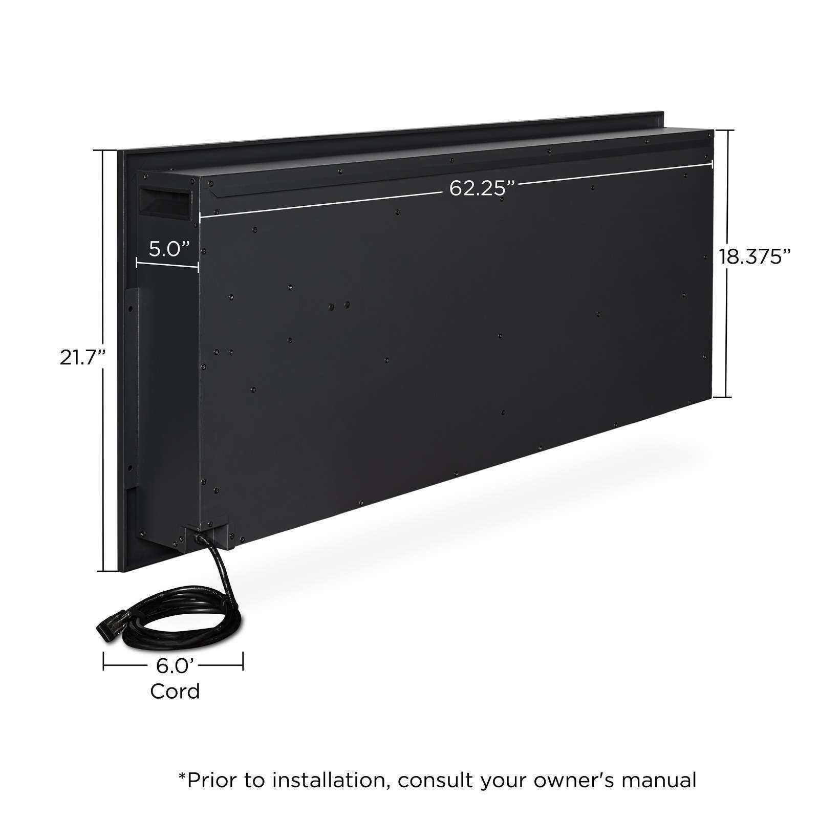 Real Flame 62 in. Wall-Mount Recessed Electric Fireplace Insert in Black, Appears to be New in